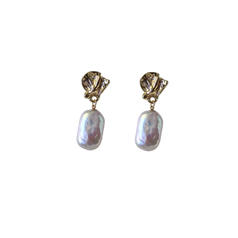 14K Gold Plated Baroque Natural Pearl Drop Earrings Hooks Charm Fahsion Trendy Vintage Jewelry