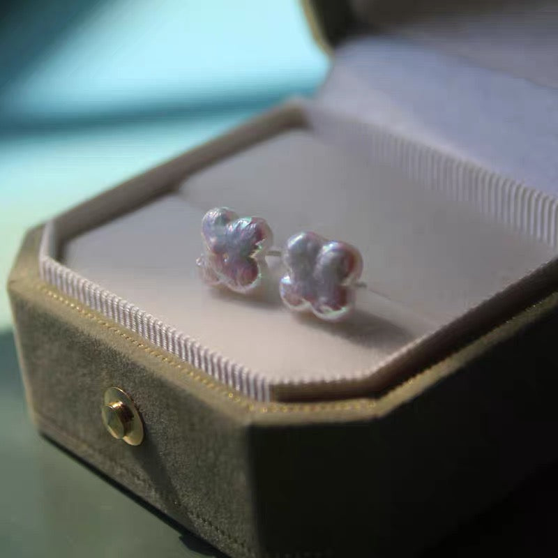 Baroque Clover Natural Pearl Earrings Dainty 925 Silver Earring Fashion Trendy Charm Jewelry