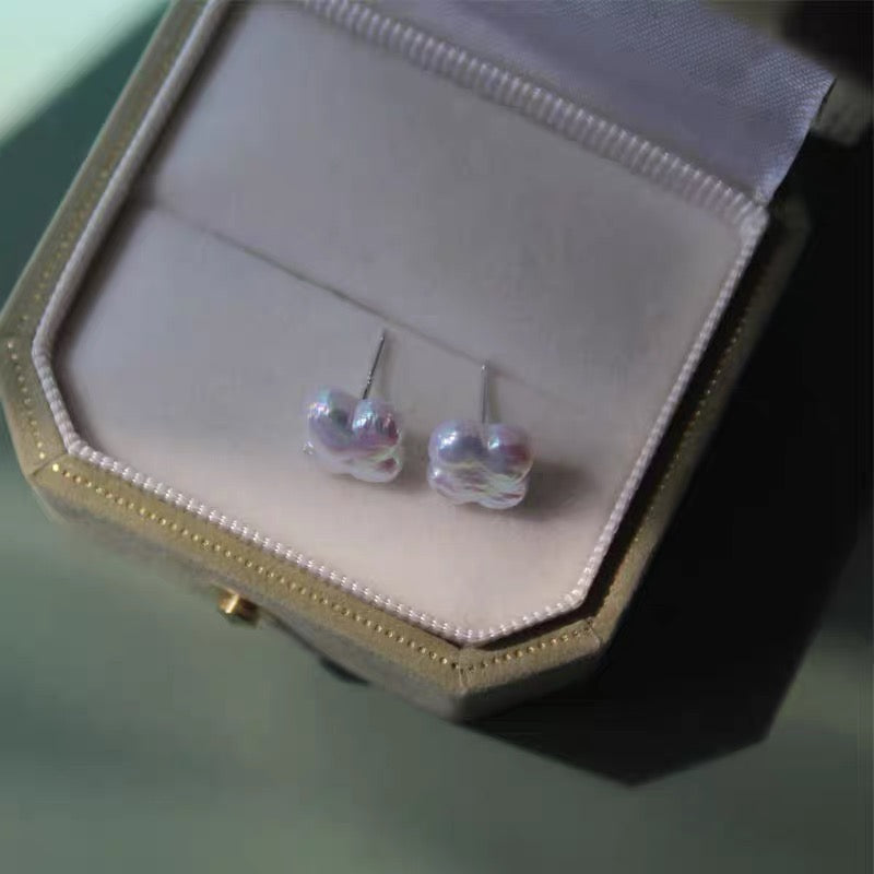 Baroque Clover Natural Pearl Earrings Dainty 925 Silver Earring Fashion Trendy Charm Jewelry