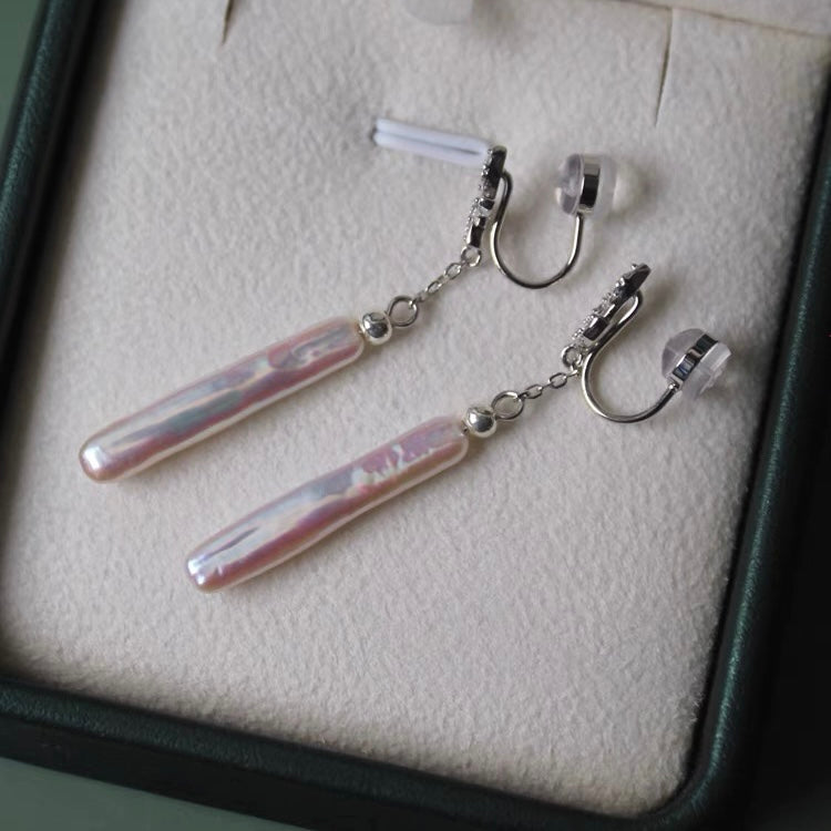 Natural Baroque Pearl Clip on Earrings No Piercing Long Tangle Tassel Sterling Silver Earring for Women
