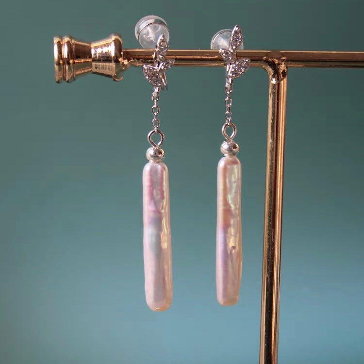Natural Baroque Pearl Clip on Earrings No Piercing Long Tangle Tassel Sterling Silver Earring for Women