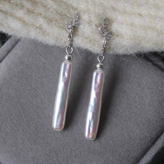 Natural Baroque Pearl Clip on Earrings No Piercing Long Tangle Tassel Sterling Silver Earring for Women