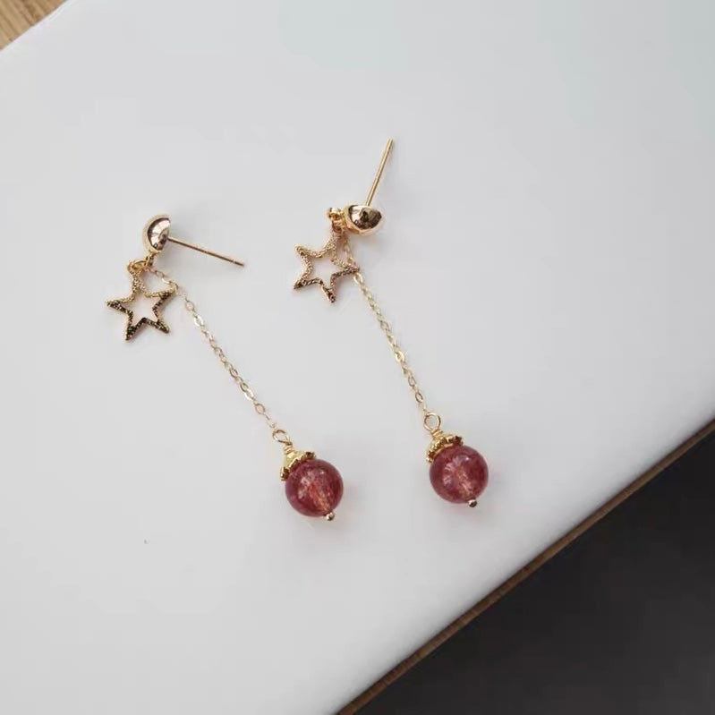 Pink Crystal Round Ball Stud Earrings Sterling Star Pendant Long Drop Tassel Charm Trendy Earrings