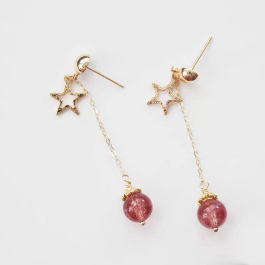 Pink Crystal Round Ball Stud Earrings Sterling Star Pendant Long Drop Tassel Charm Trendy Earrings