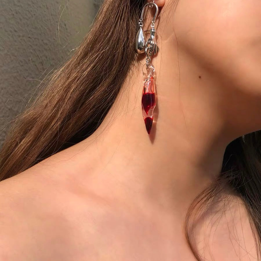 Burning Flames in Ears, Handmade Glass Dangle Drop Earrings Filled with Water Perfume, Fashion Trendy Jewelry