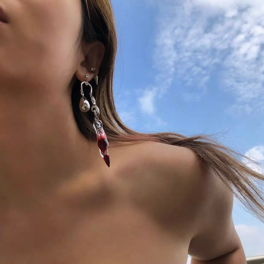 Burning Flames in Ears, Handmade Glass Dangle Drop Earrings Filled with Water Perfume, Fashion Trendy Jewelry