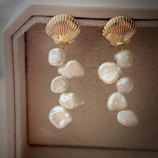 Baroque Beaded Pearl Dangle Drop Long Earring Fashion Charm Trendy Retro Vintage Jewelry