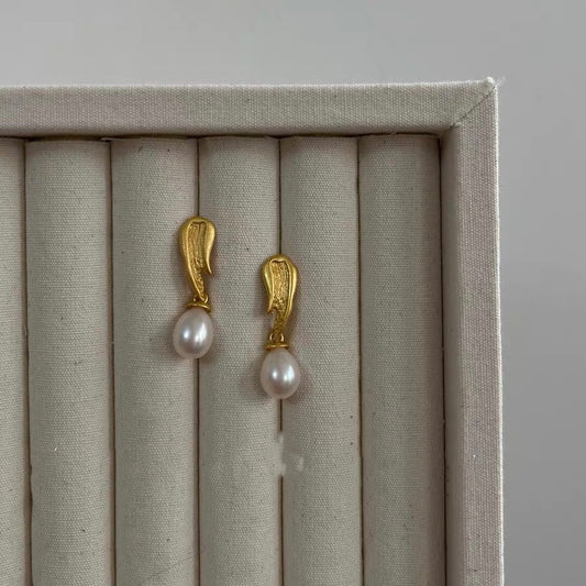 Baroque Freshwater Pearl Earrings  Dangle Drop Retro Vintage Jewelry Gold Plated Earring