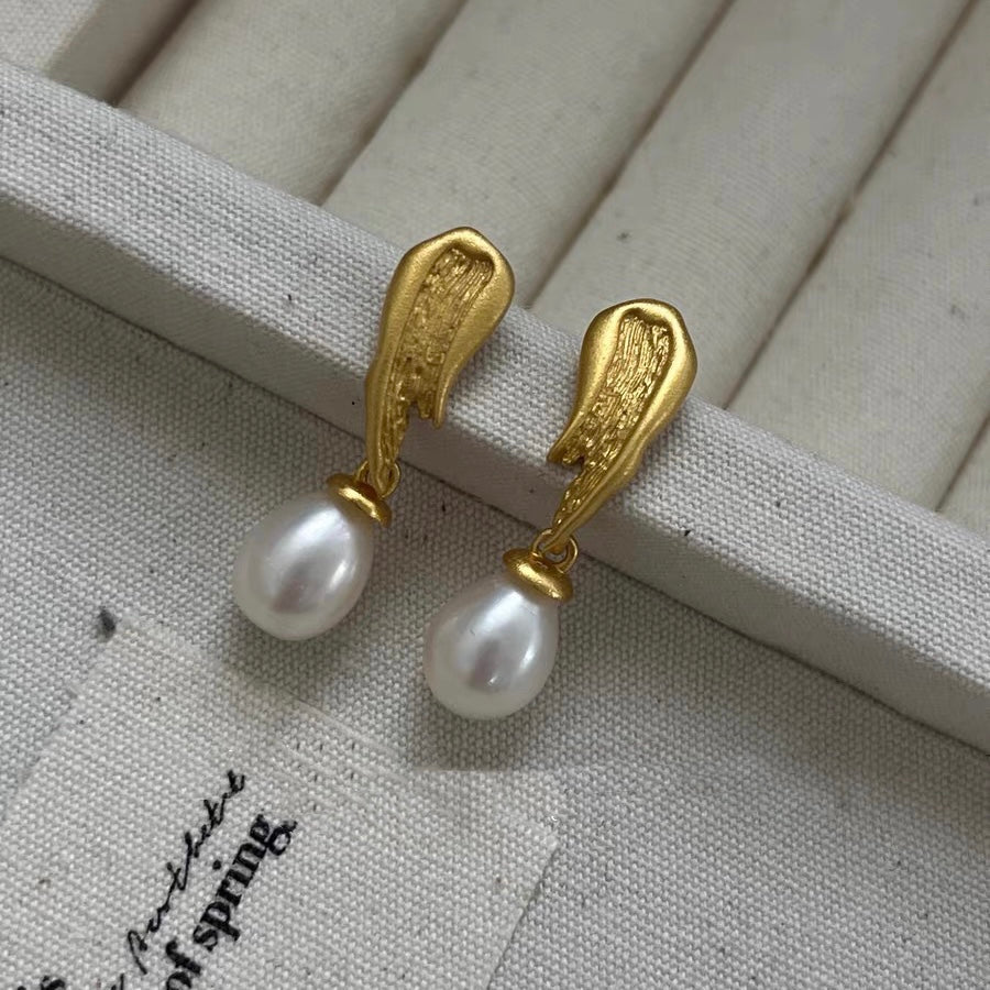 Baroque Freshwater Pearl Earrings Dangle Drop Retro Vintage Jewelry Gold Plated Earring