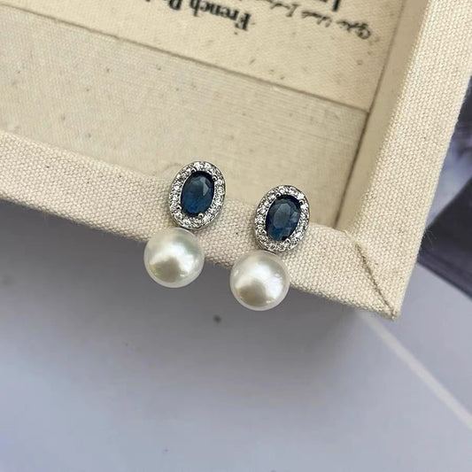 Freshwater Pearl Bejeweled Earrings Sterling Silver Rhinestone Luxury Charm Vintage Jewelry