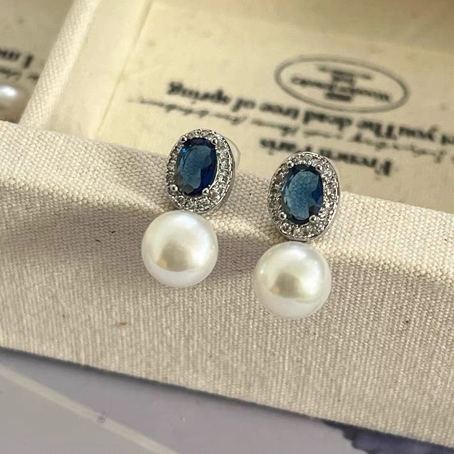 Freshwater Pearl Bejeweled Earrings Sterling Silver Rhinestone Luxury Charm Vintage Jewelry