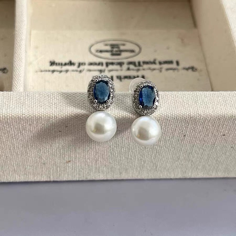 Freshwater Pearl Bejeweled Earrings Sterling Silver Rhinestone Luxury Charm Vintage Jewelry
