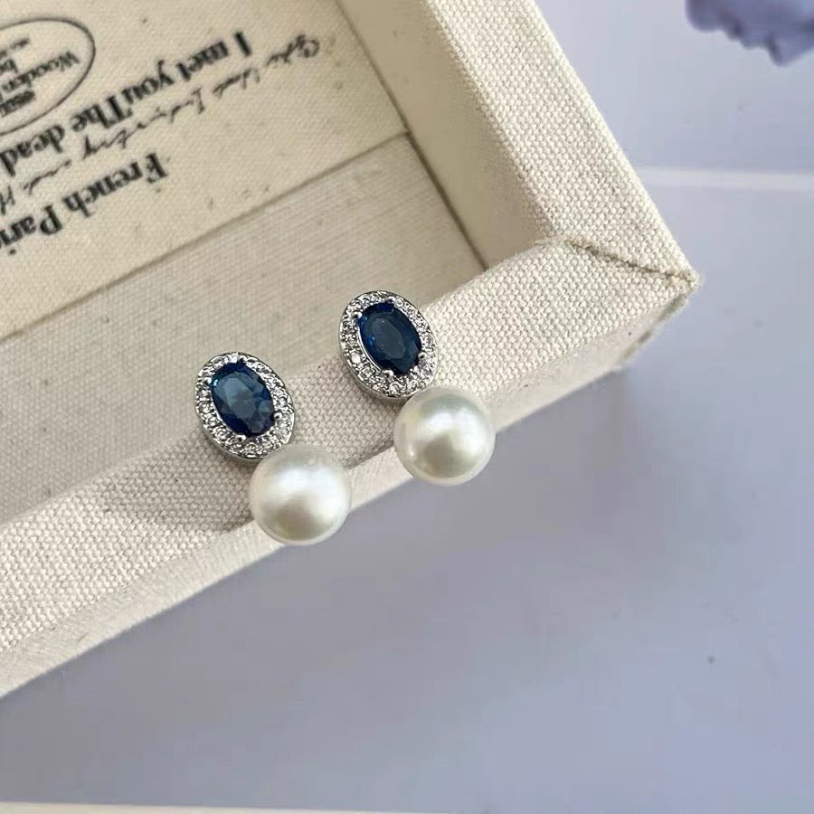Freshwater Pearl Bejeweled Earrings Sterling Silver Rhinestone Luxury Charm Vintage Jewelry