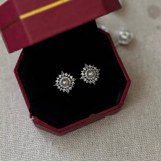 Sunshine Freshwater Cultured Pearl Stud Earrings  Sterling Silver Rhinestone Charm Jewelry for Women