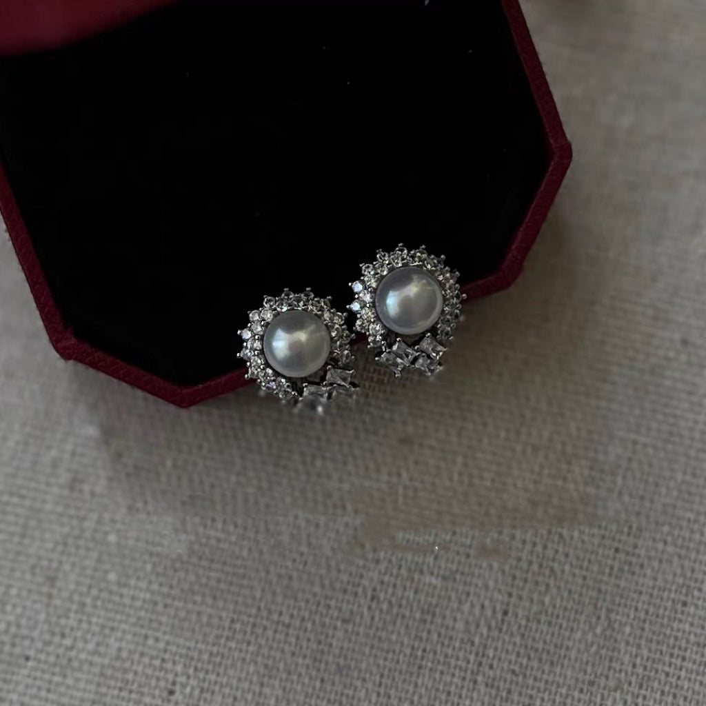 S925 Sterling Silver Cultured Freshwater Pearl Button Stud Earrings Vintage Jewelry for Women