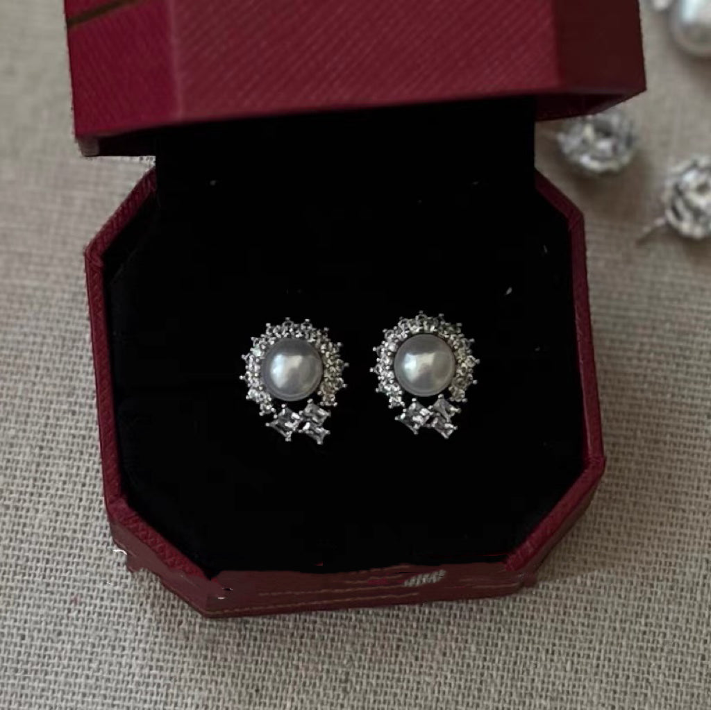 S925 Sterling Silver Cultured Freshwater Pearl Button Stud Earrings Vintage Jewelry for Women