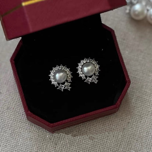 S925 Sterling Silver Cultured Freshwater Pearl Button Stud Earrings Vintage Jewelry for Women