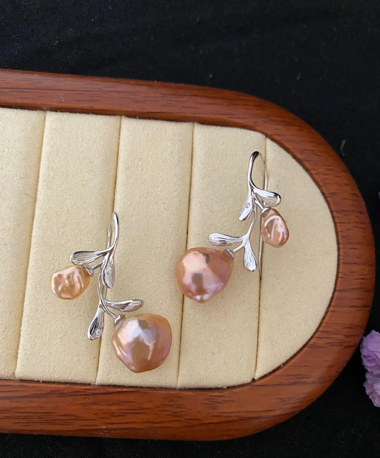 Handcrafted Custom Rose Baroque Pearl Earrings, Women's Natural Freshwater Pearl Earrings, Elegant and Unique Statement Jewelry for Wedding, Anniversary, and Special Occasions