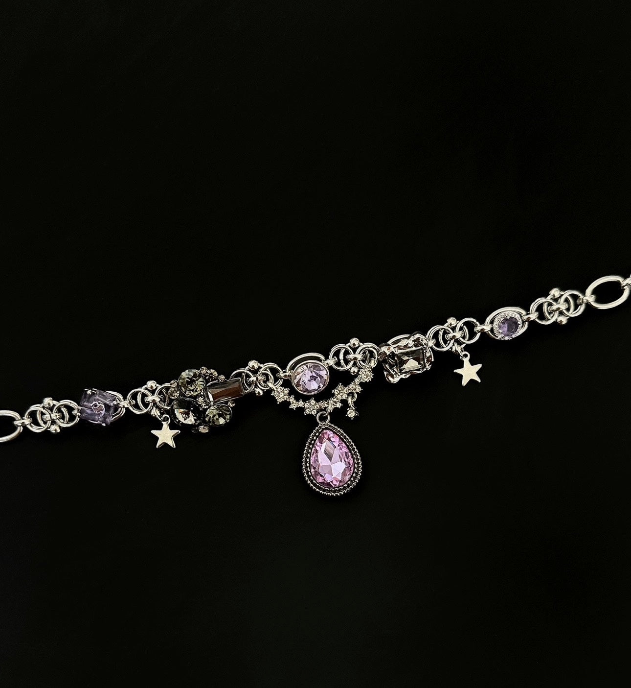 Vintage purple cubic zirconia star pendant silver necklace, vintage courtly choker, Y2K necklace. Perfect for fashionable girls,Perfect gift