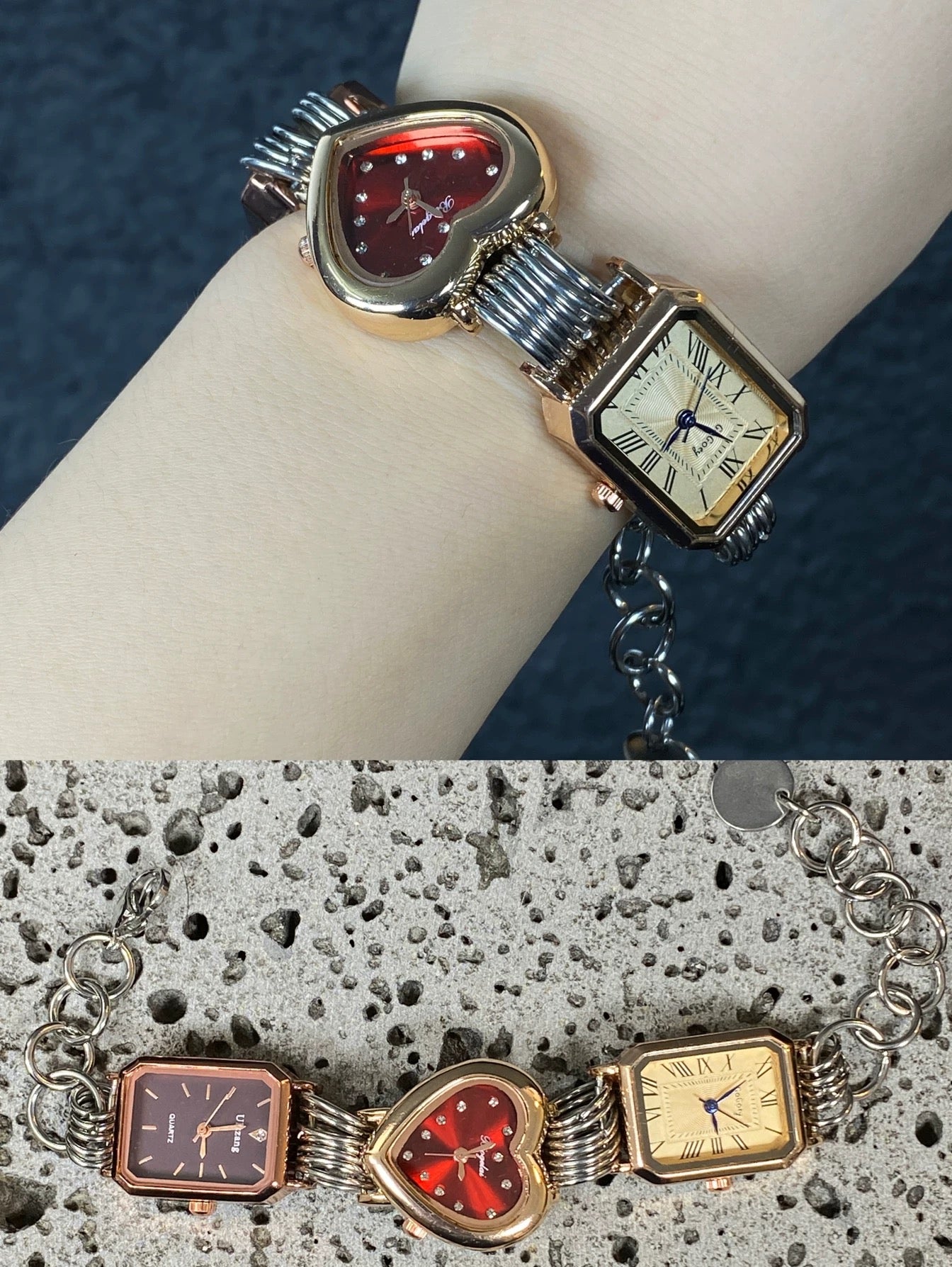 Vintage Punk 3 Watches Bracelet, Multi Watch Bracelet,Customizable Clock Bracelet.