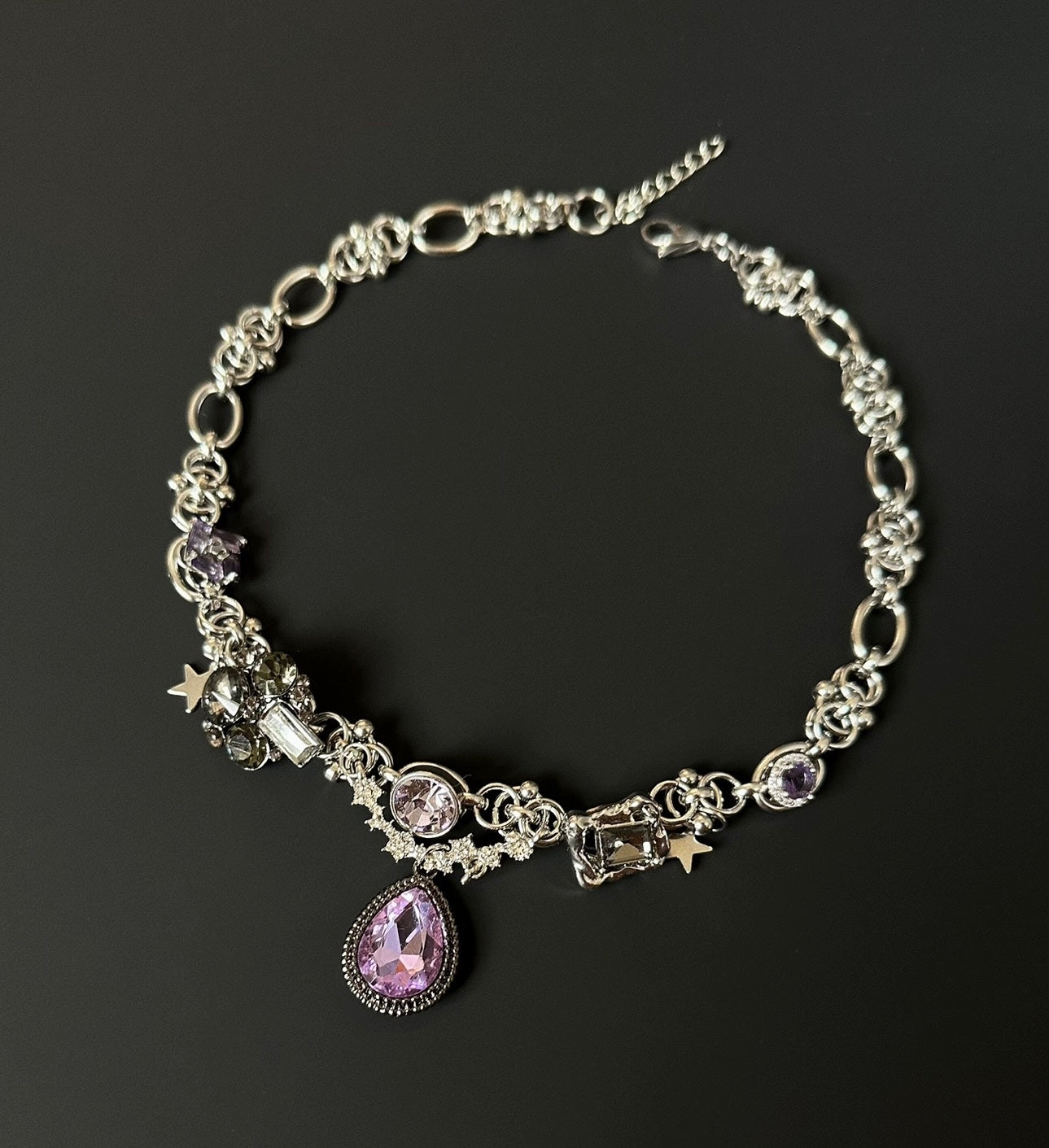 Vintage purple cubic zirconia star pendant silver necklace, vintage courtly choker, Y2K necklace. Perfect for fashionable girls,Perfect gift