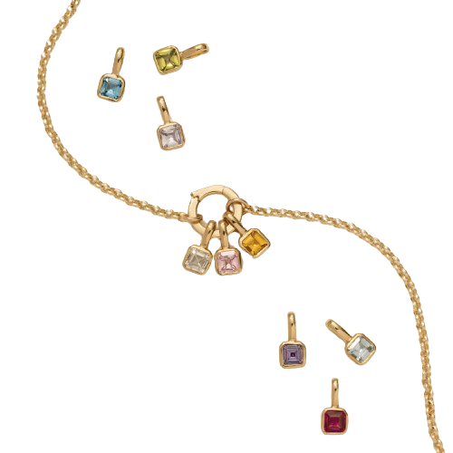 Zodiac Birthstone Necklace, Round Pendant with Colored Zirconia, Copper and Zirconia, 14k Gold Plated