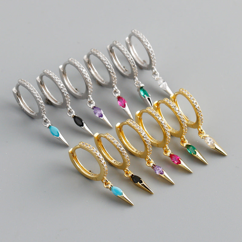 Elegant s925 Sterling Silver Hoop Earrings with Marquise Gemstones & Diamond Accents