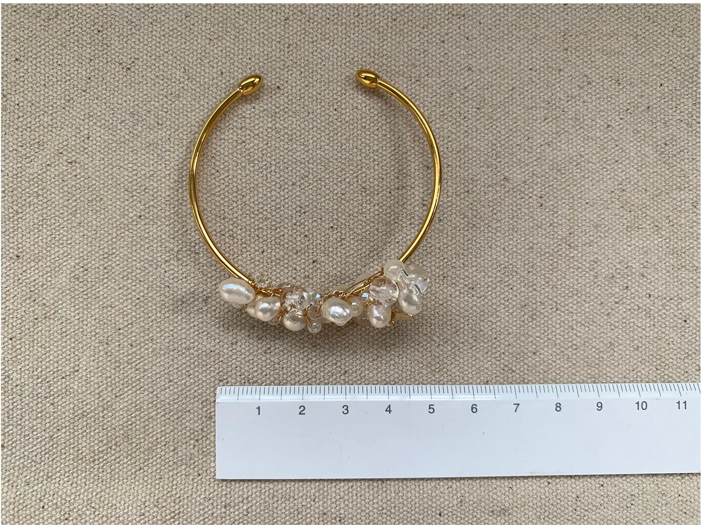 Vintage Bubble Resin Bead & Freshwater Pearl Cuff Bracelet with Hair Comb