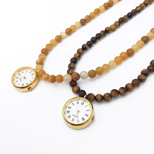 Original Handcrafted Natural Stone Watch Choker Necklace, Vintage Accesory for Women
