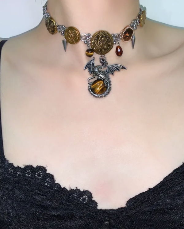 Cyber Punk Niche Chunky Dragon Y2K Choker Metallic Jewelry Trendy Necklace Sliver Chain Accessories