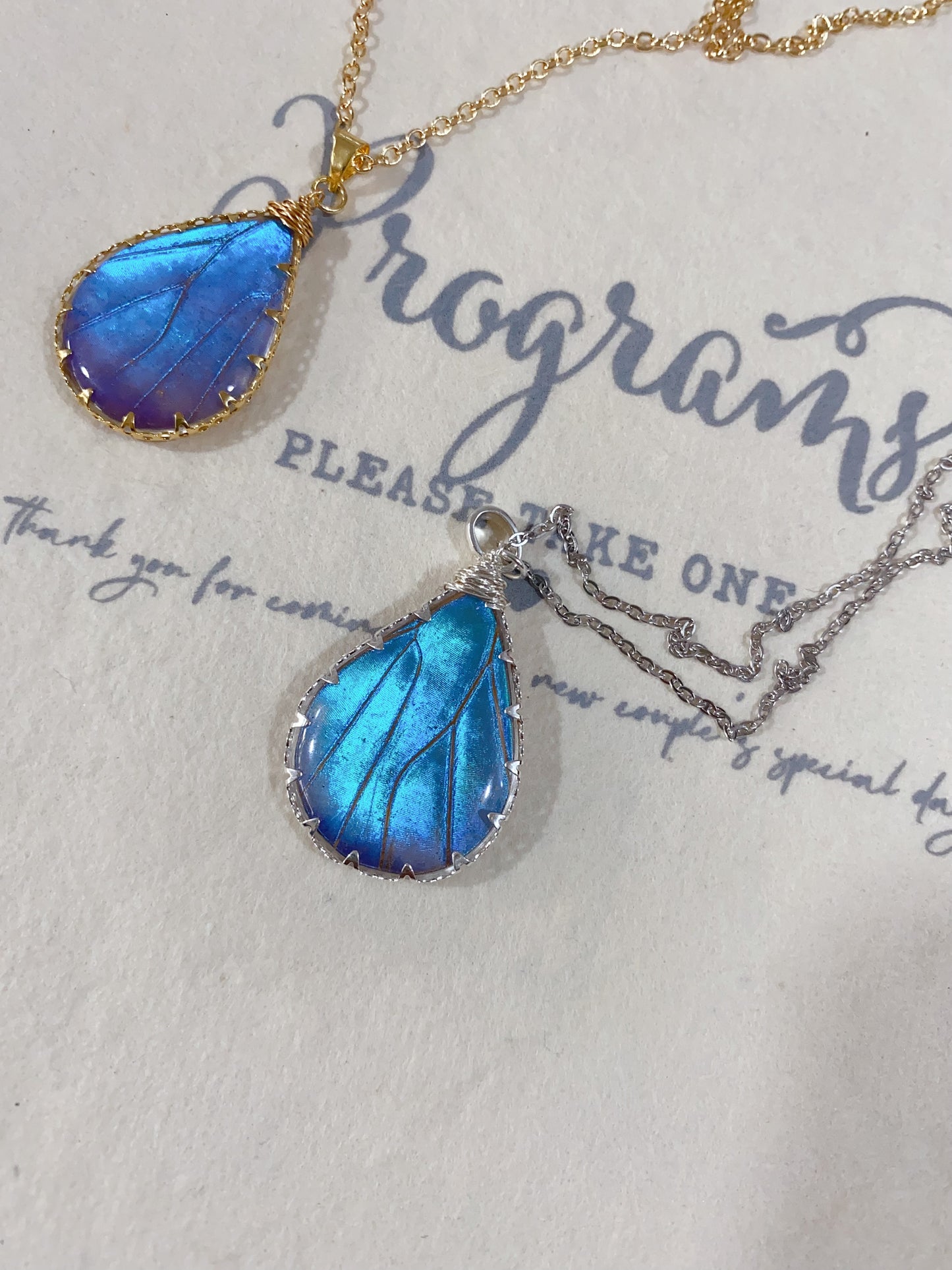Handcrafted Sapphire Butterfly Wing Pendant,  Blue Waterdrop Choker Necklace