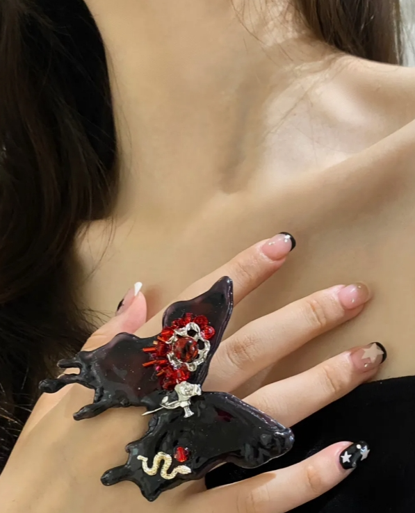 Cyber Punk Vintage Butterfly Drip Glue Ring, Y2K accessory, Perfect Unique Gift for Woman