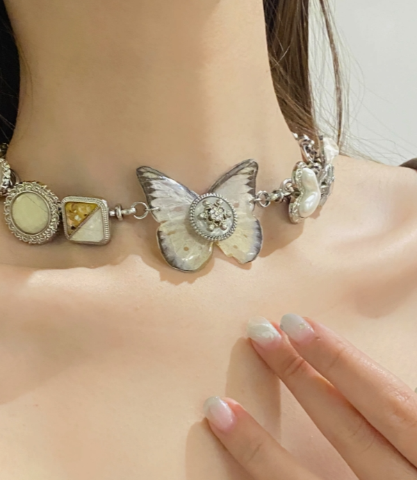 Cyber Punk Vintage Choker, Butterfly Specimen Pendant Necklace, Y2K accessory, Perfect Unique Gift for Woman