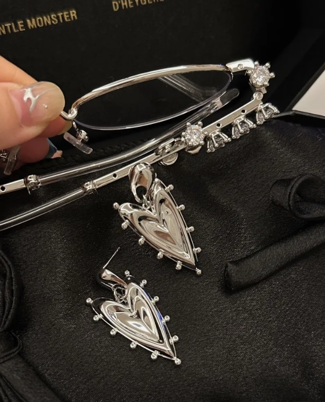 Cyber Punk Vintage Chunky Silver Heart Earrings, Trendy Jewelry, Y2KAccessories, Perfect Unique Handmade Gift