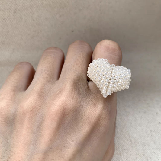 Sweet French Design Bead Woven Heart Shape Earrings,Bead Rings,Adjustable Rings Jewelry Earrings High End Minimalist Pearl Earrings Luxury Temperament Women Earrings