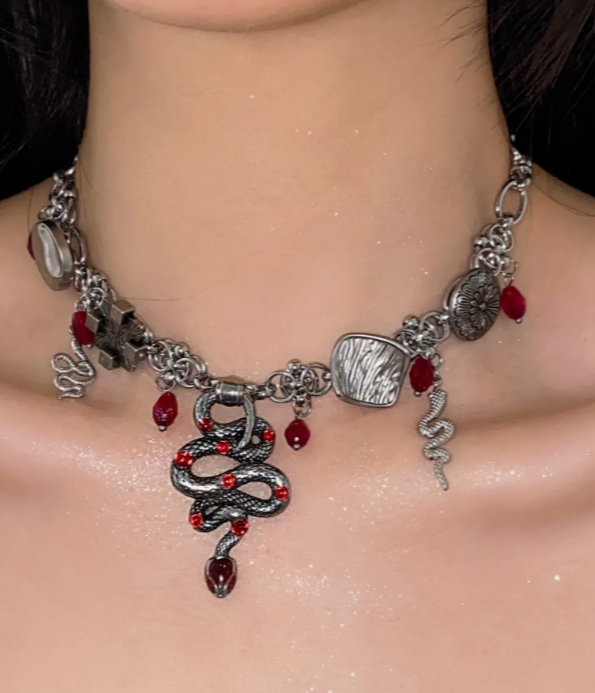 Cyber Punk Vintage Choker, Snake Pendant Necklace, Y2K accessory, Perfect Unique Gift for Woman