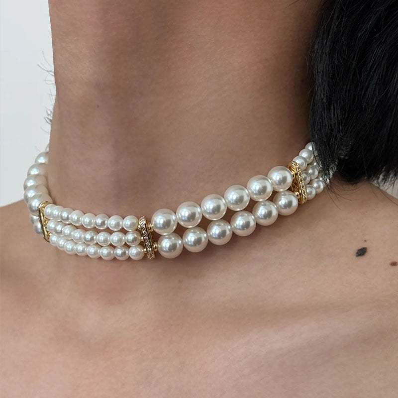 Vintage Double-layer Baroque Pearl Choker Necklace,Unisex Pearl Choker Necklaces , Bridal Choker, Costume Jewelry, Handmade Unique Jewelry Gift