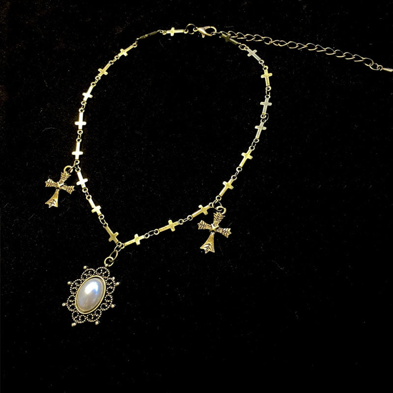 Vintage Cross Multi-Layered Necklace Chain,court style Pearl Necklaces,heavy industry necklaces,removable Jewelry for Women