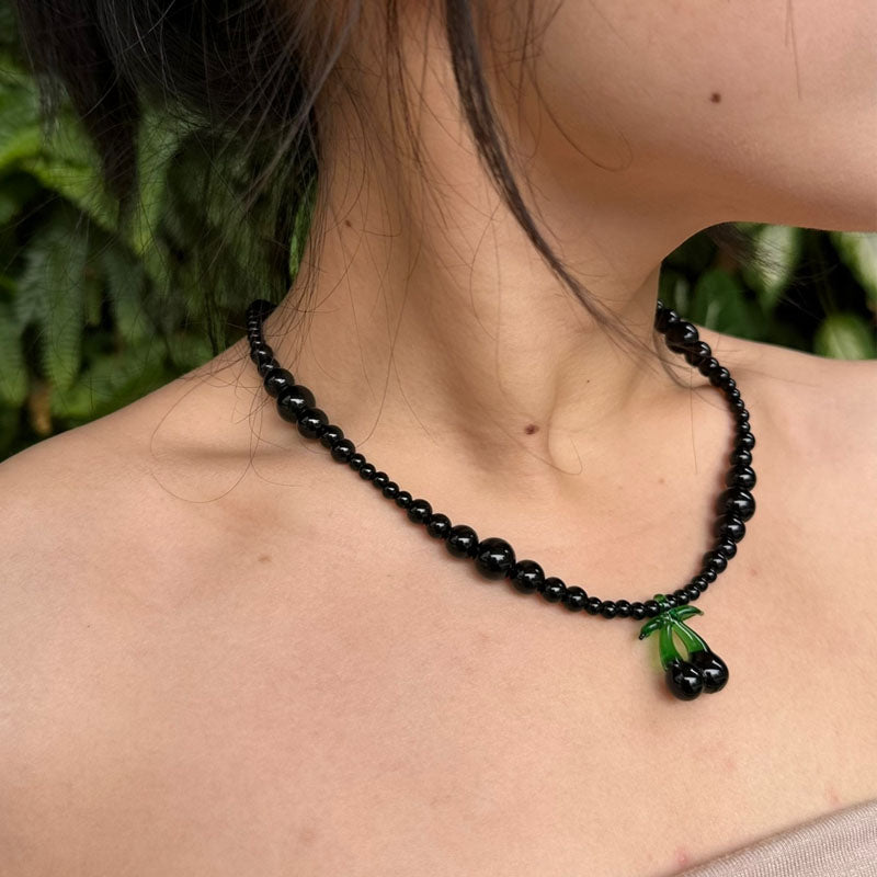 Black Agate Beads Necklace Cherry pendant for Women Jewelry