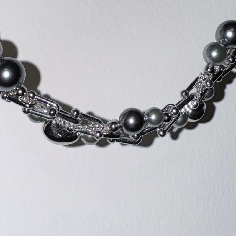 Punk Beaded Pearl Necklace - Grey Pearl Choker Necklaces for Women and Man Fashion Jewelry Birthday Gift