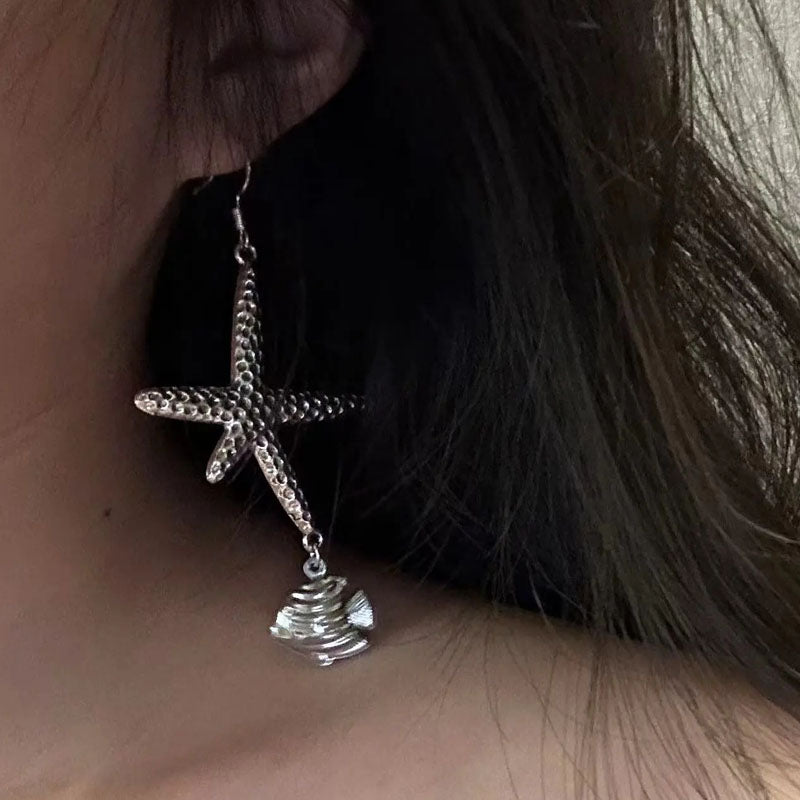 Sea Star Earrings,Long Style,Ocean Earrings,S925 Earrings,Conch and fish pendant,elegant Irregular earrings,Beach Charms Jewelry For Woman