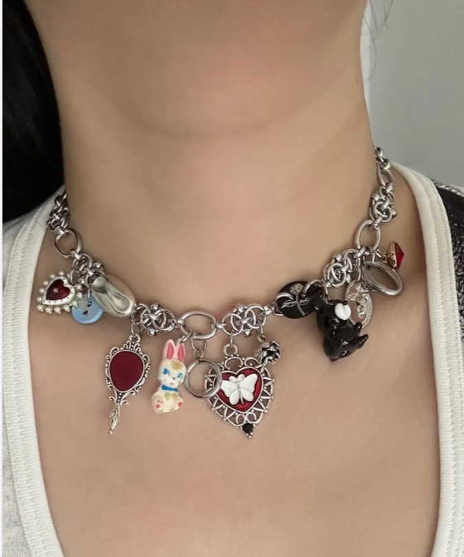 Cyber Punk Vintage Alice Rabbit Choker, Titanium Steel Chunky Chain Necklace,Y2KAccessories, Perfect Unique Handmade Gift