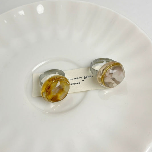 Leopard Print Shell Resin Ring, Adjustable Titanium Steel Ring, Trendy & Versatile Accessory