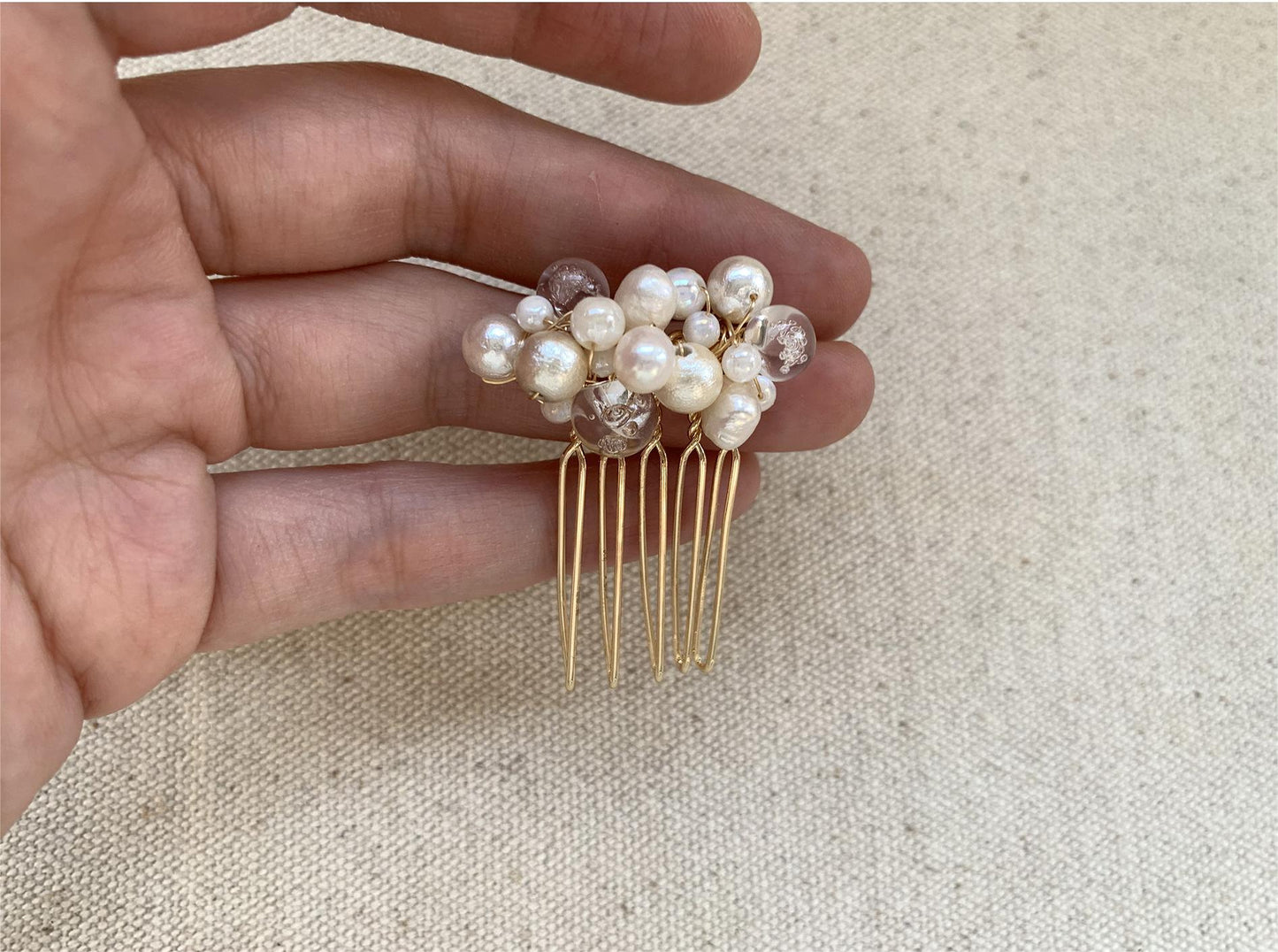 Vintage Bubble Resin Bead & Freshwater Pearl Cuff Bracelet with Hair Comb