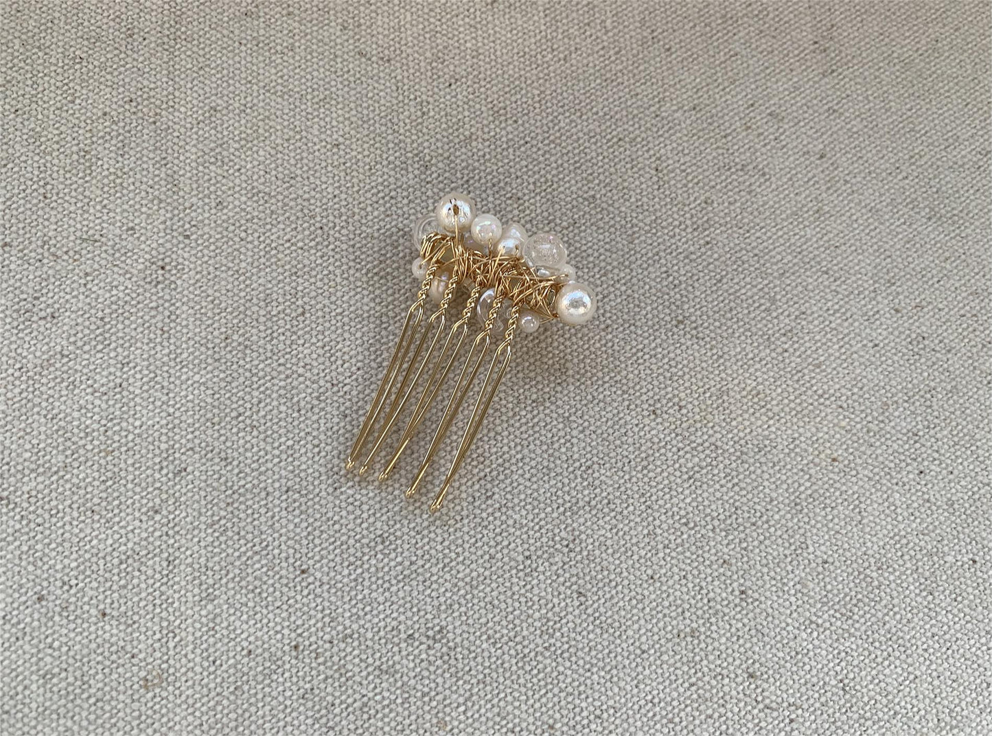 Vintage Bubble Resin Bead & Freshwater Pearl Cuff Bracelet with Hair Comb