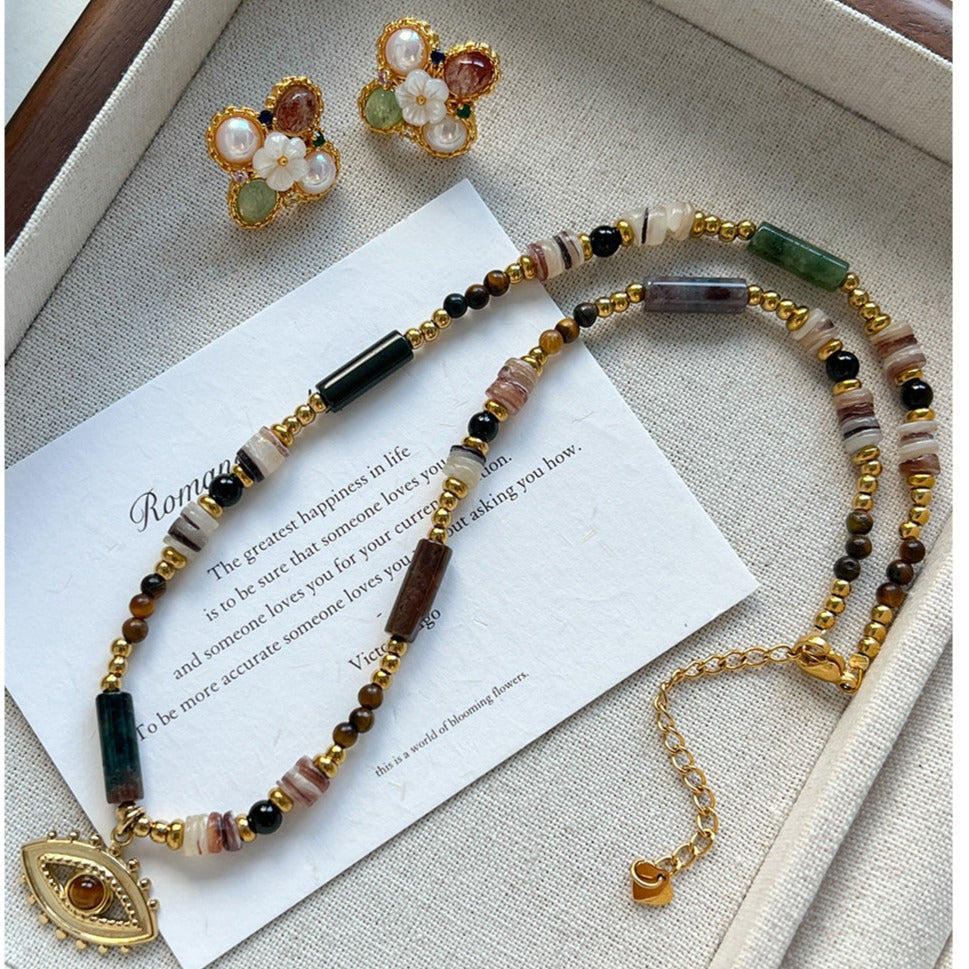 Exclusive Tiger's Eye Bead Necklace, Luxe Layering, Stylish Snake Chain, Graceful Collar