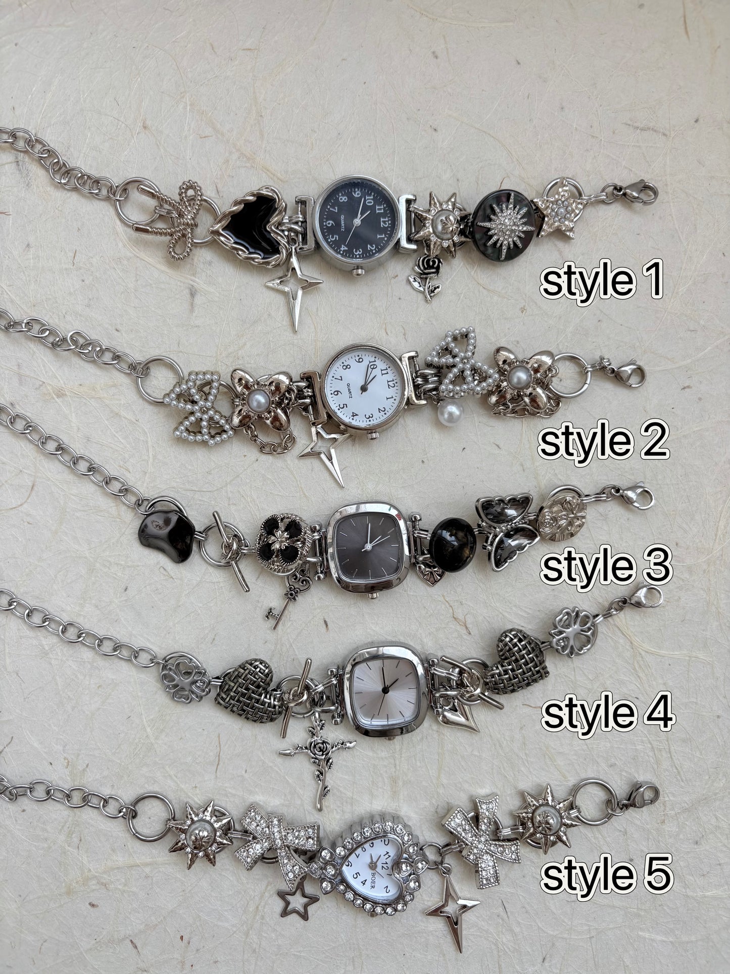 Punk Silver Black and Whit Multi-Charm Watch Bracelet
