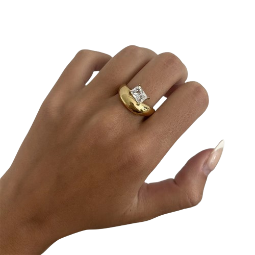 Minimalist Irregular Dome Ring, Stackable Pave Zirconia Band, Real Gold-Plated