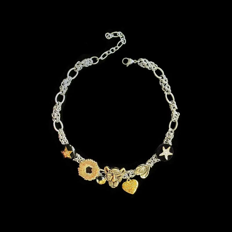 Layered leopard and cat metal vintage  necklaces, punk retro style, Y2K necklace,  creative and unique, perfect gifts for men & women