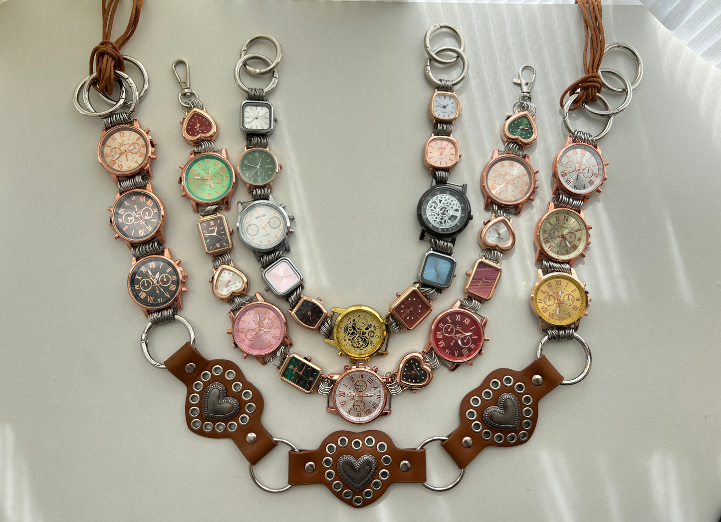 Y2K handmade multicolor watch bag strap,  unisex  watch bag chain & belt.